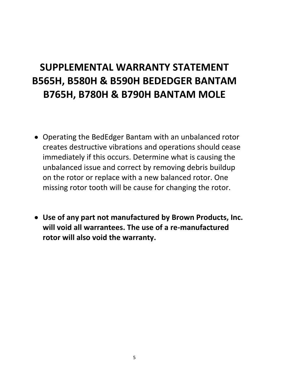 Brown Products BedEdger Bantam _ Bantam Mole (B565H, B580H, B590H, B765H, B780H, B790H) User Manual | Page 5 / 24