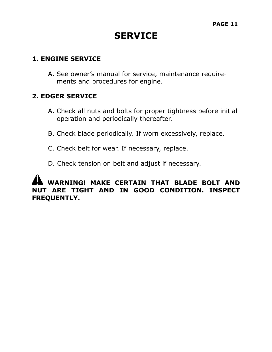 Service | Brown Products EdgeMaster (E-104H, E-104H5.5) User Manual | Page 17 / 25
