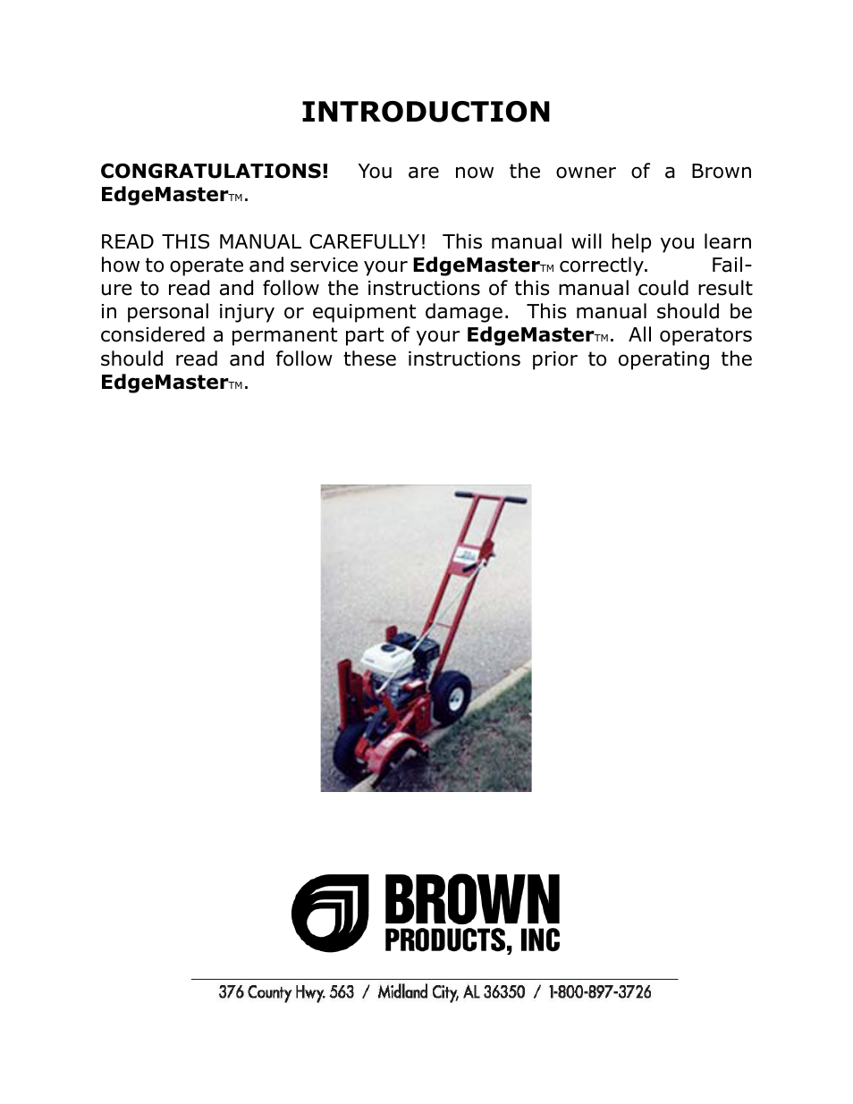 Introduction | Brown Products EdgeMaster (E-104H, E-104H5.5) User Manual | Page 2 / 25