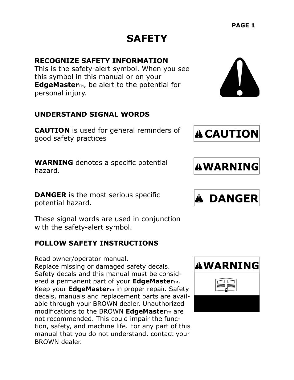 Safety | Brown Products EdgeMaster (E-104H, E-104H5.5) User Manual | Page 5 / 25