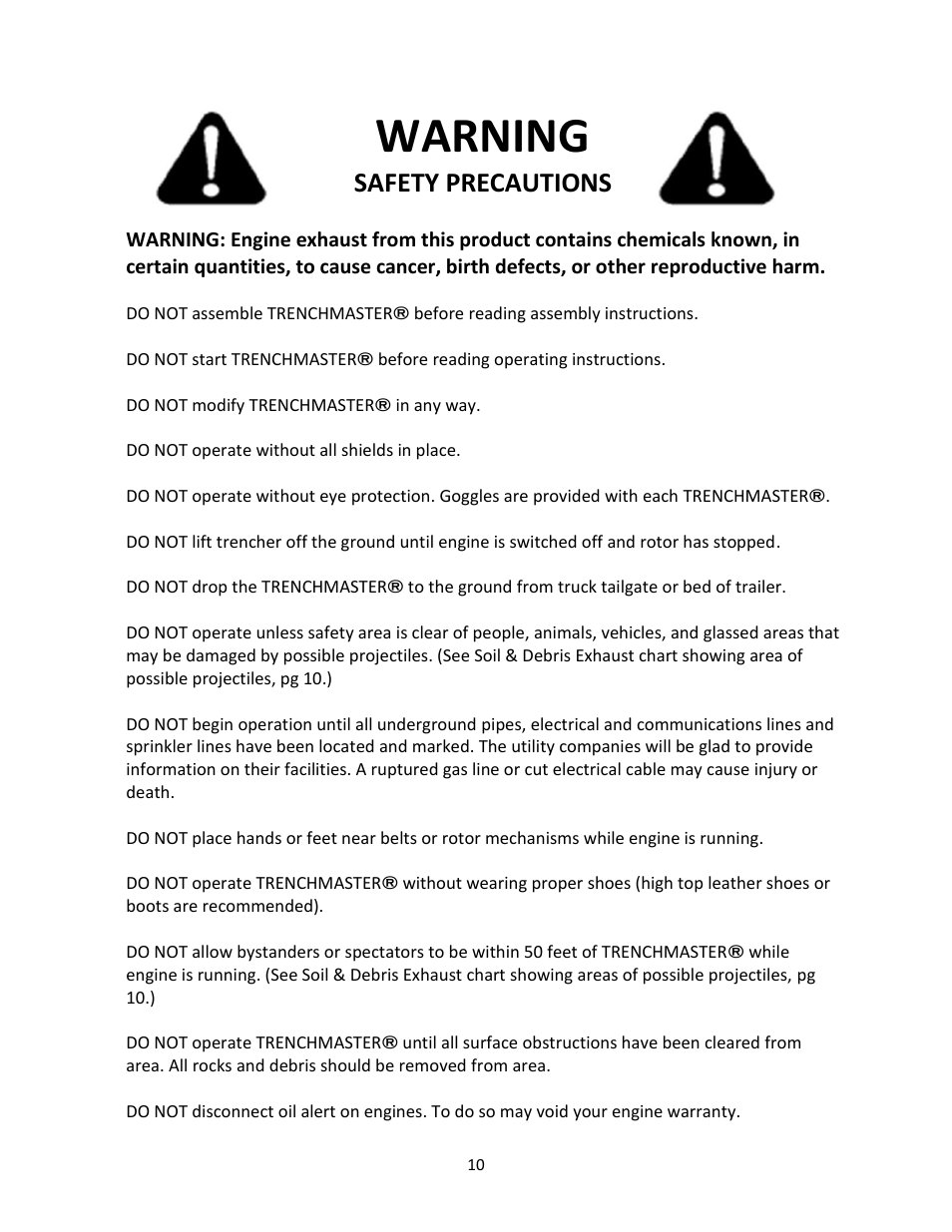 Warning, Safety precautions | Brown Products ReDefiner _ Wiremaster MOLE (R450H, R450HA, R460HA) User Manual | Page 10 / 24