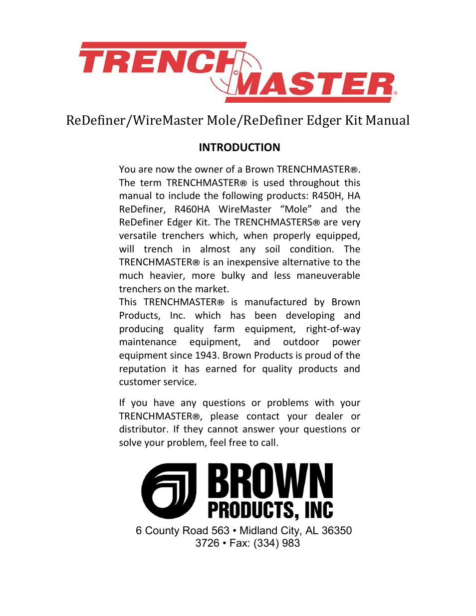 Introduction | Brown Products ReDefiner _ Wiremaster MOLE (R450H, R450HA, R460HA) User Manual | Page 2 / 24
