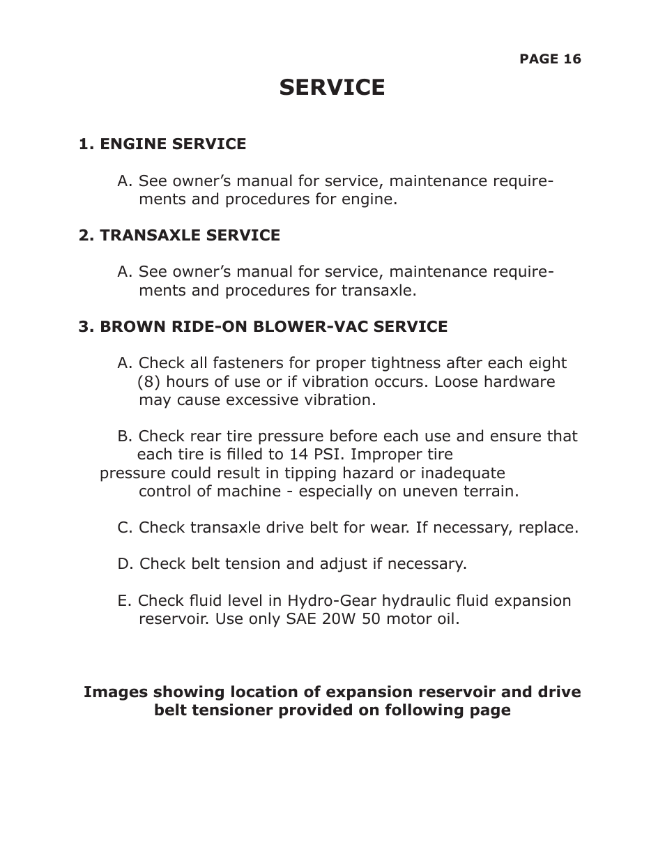 Service | Brown Products Ride-On Blower-Vac (BVZ4000H, BVZ4000SD) User Manual | Page 21 / 38