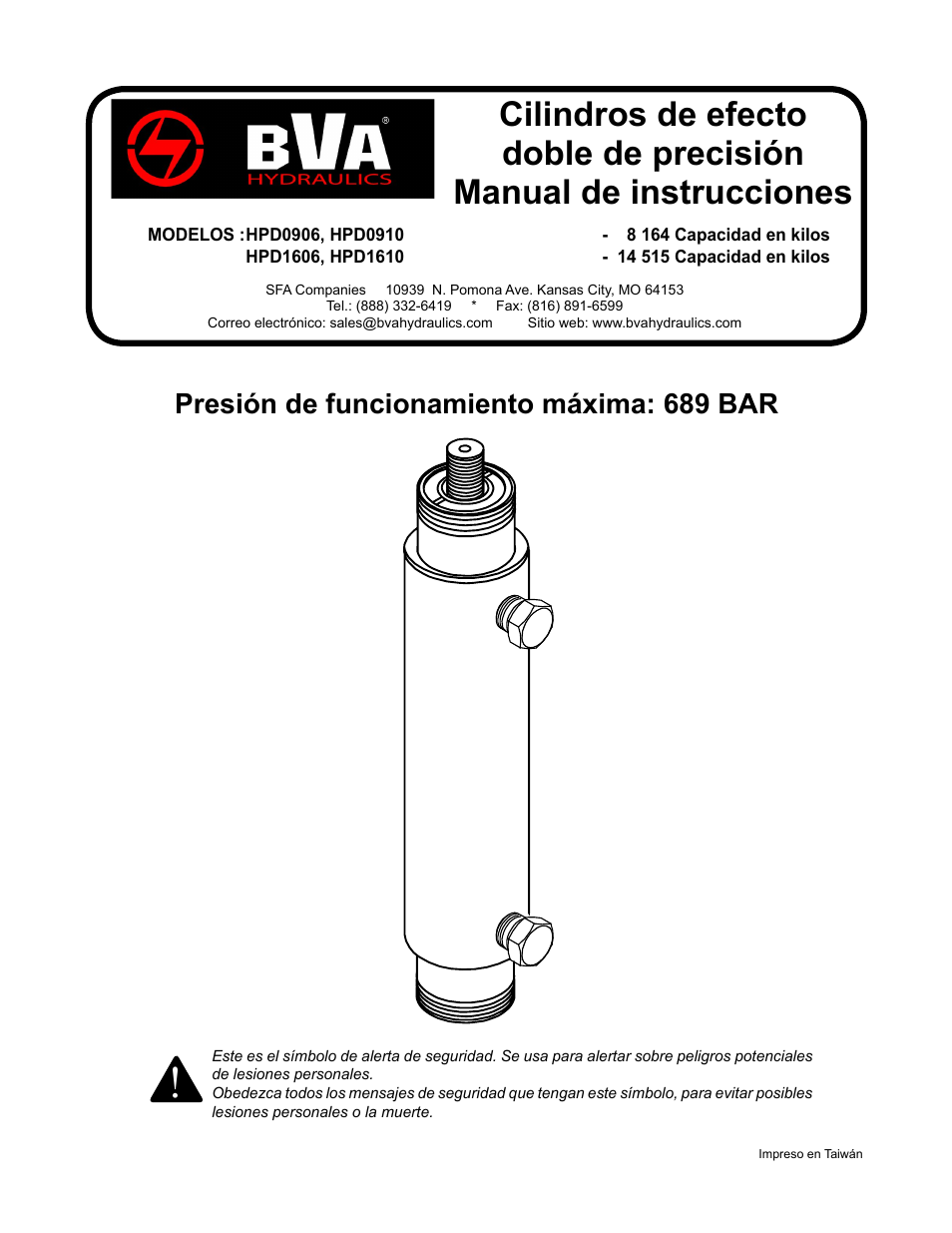 Presión de funcionamiento máxima: 689 bar | BVA Hydraulics HPD1610 User Manual | Page 17 / 24