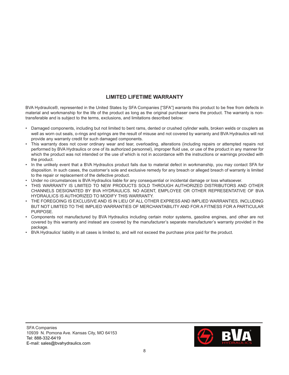 BVA Hydraulics HDG10012 User Manual | Page 8 / 8