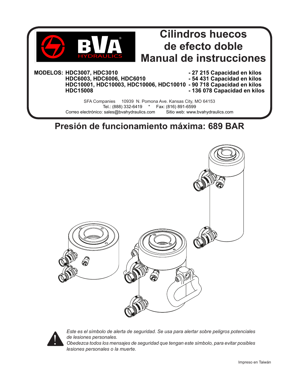 Presión de funcionamiento máxima: 689 bar | BVA Hydraulics HDC15008 User Manual | Page 29 / 42