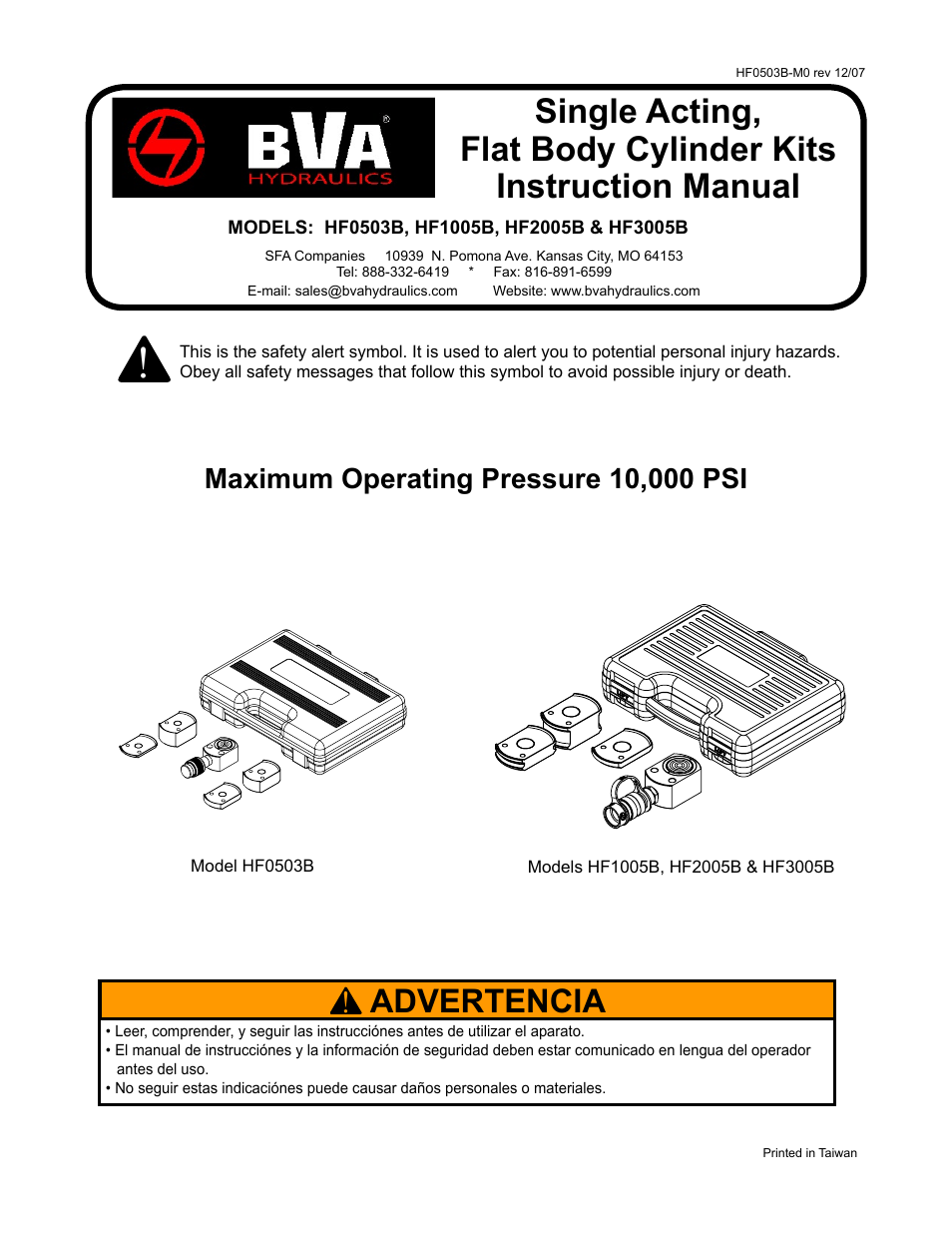 BVA Hydraulics HF1005B User Manual | 8 pages