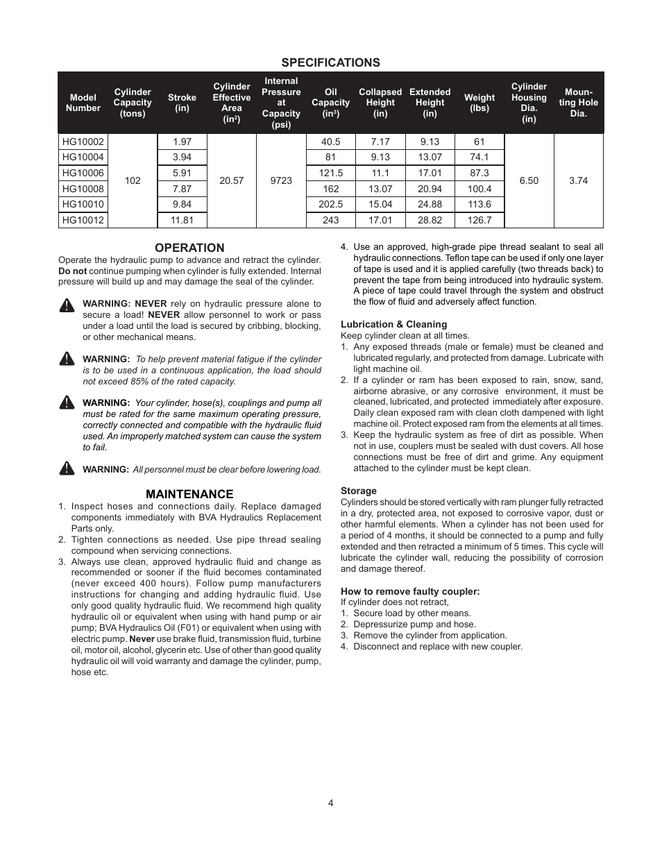 BVA Hydraulics HG100012 User Manual | Page 4 / 24