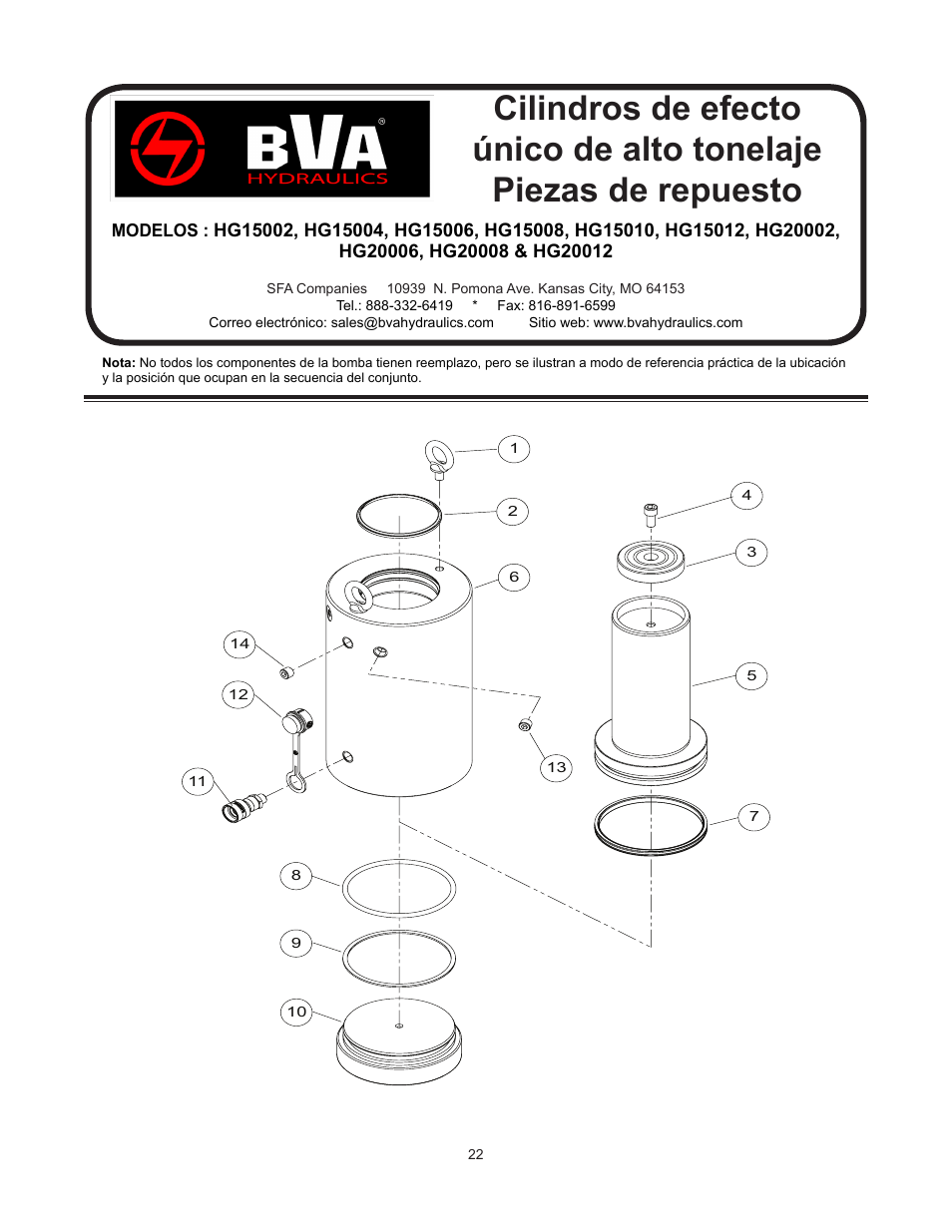 BVA Hydraulics HG20012 User Manual | Page 22 / 24