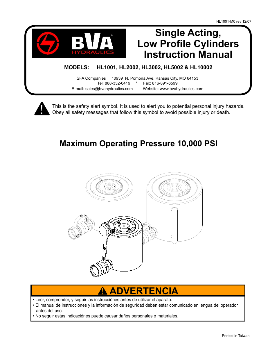 BVA Hydraulics HL10002 User Manual | 8 pages