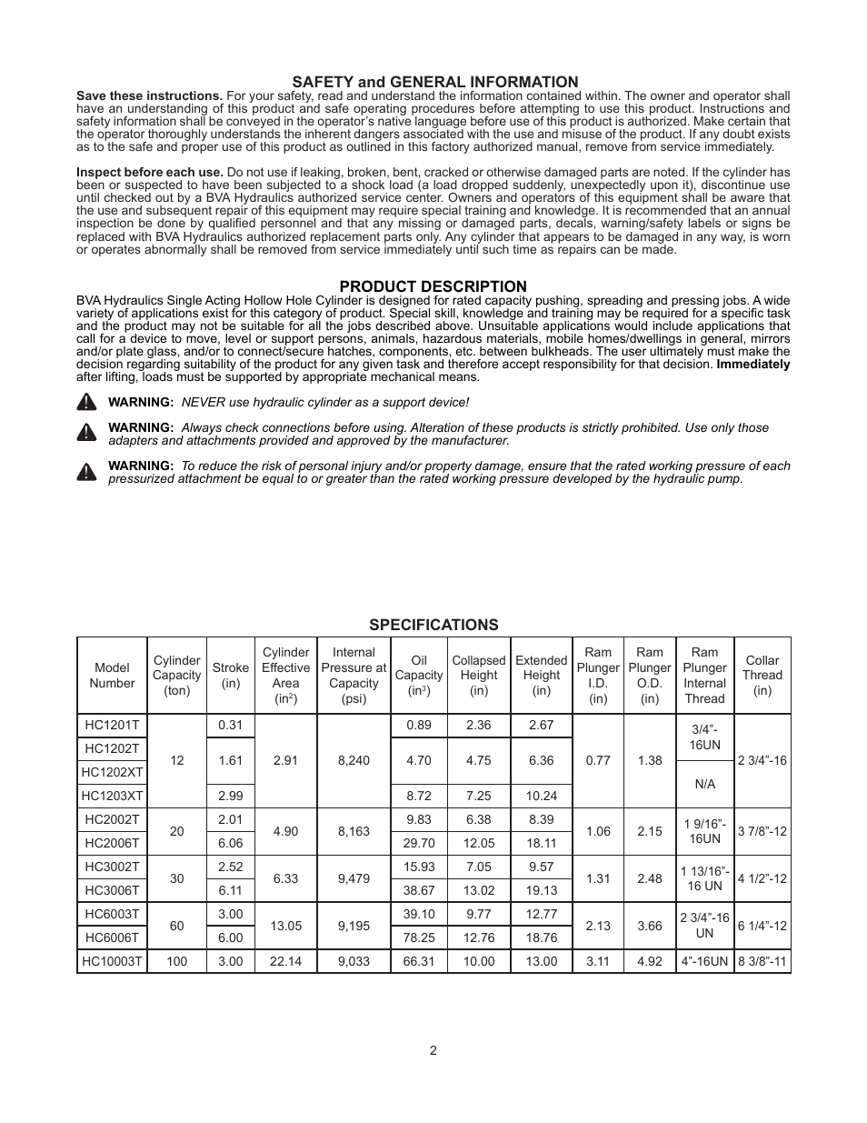 BVA Hydraulics HC6006T User Manual | Page 2 / 12