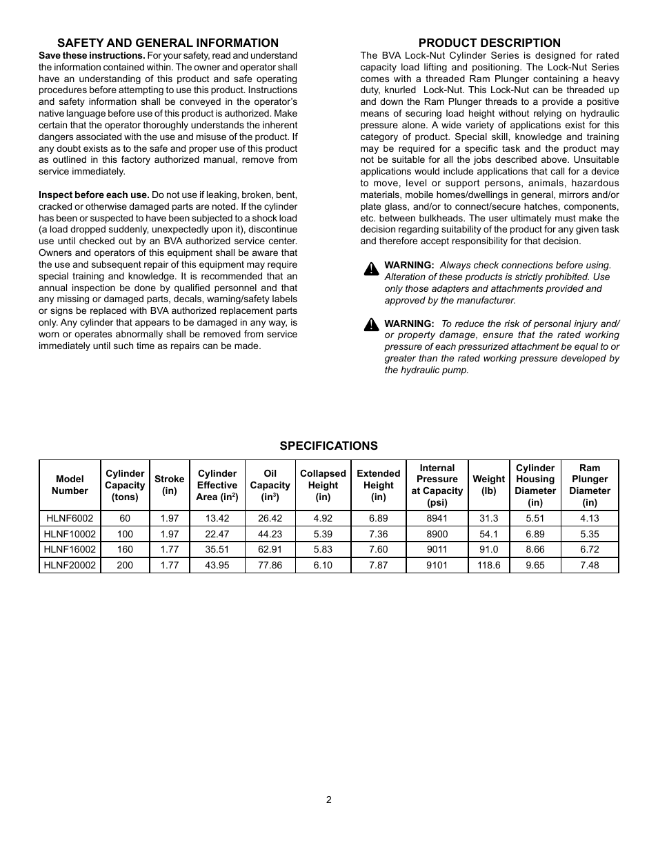BVA Hydraulics HLNF20002 User Manual | Page 2 / 8