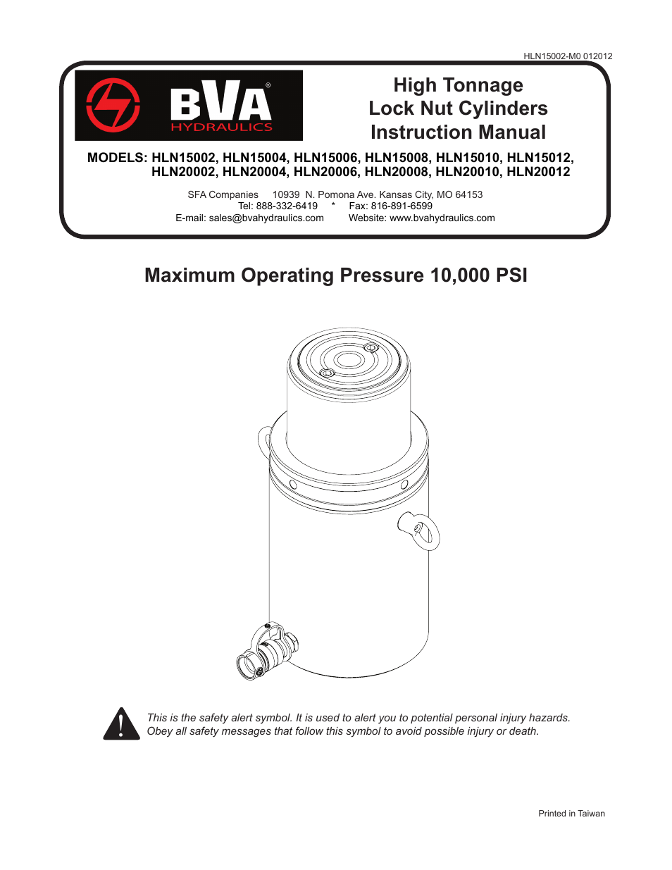 BVA Hydraulics HLN15002--HLN20012 User Manual | 8 pages