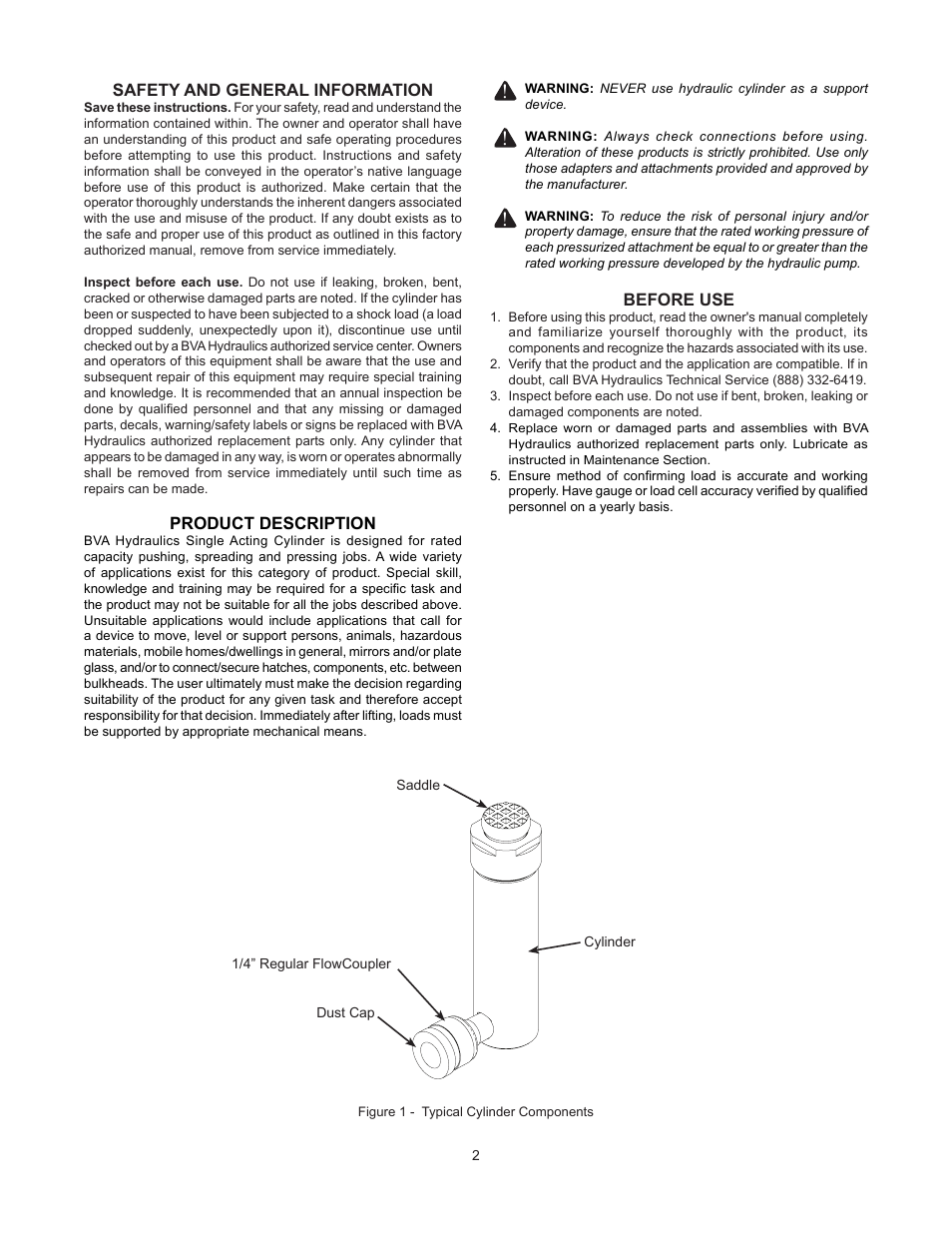 BVA Hydraulics H0203 User Manual | Page 2 / 24