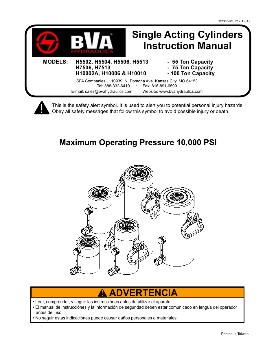 BVA Hydraulics H5502--H10010 User Manual | 12 pages