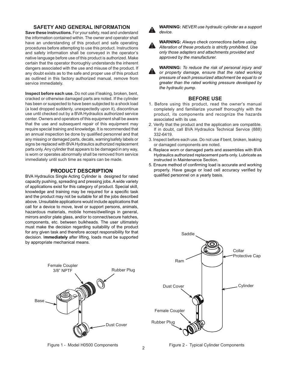 BVA Hydraulics H0500--H3008 User Manual | Page 2 / 20