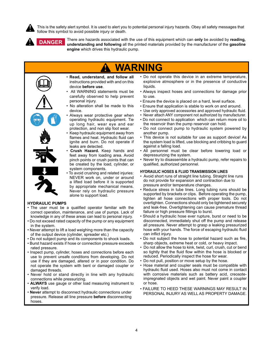 Warning | BVA Hydraulics PG6505 User Manual | Page 4 / 12