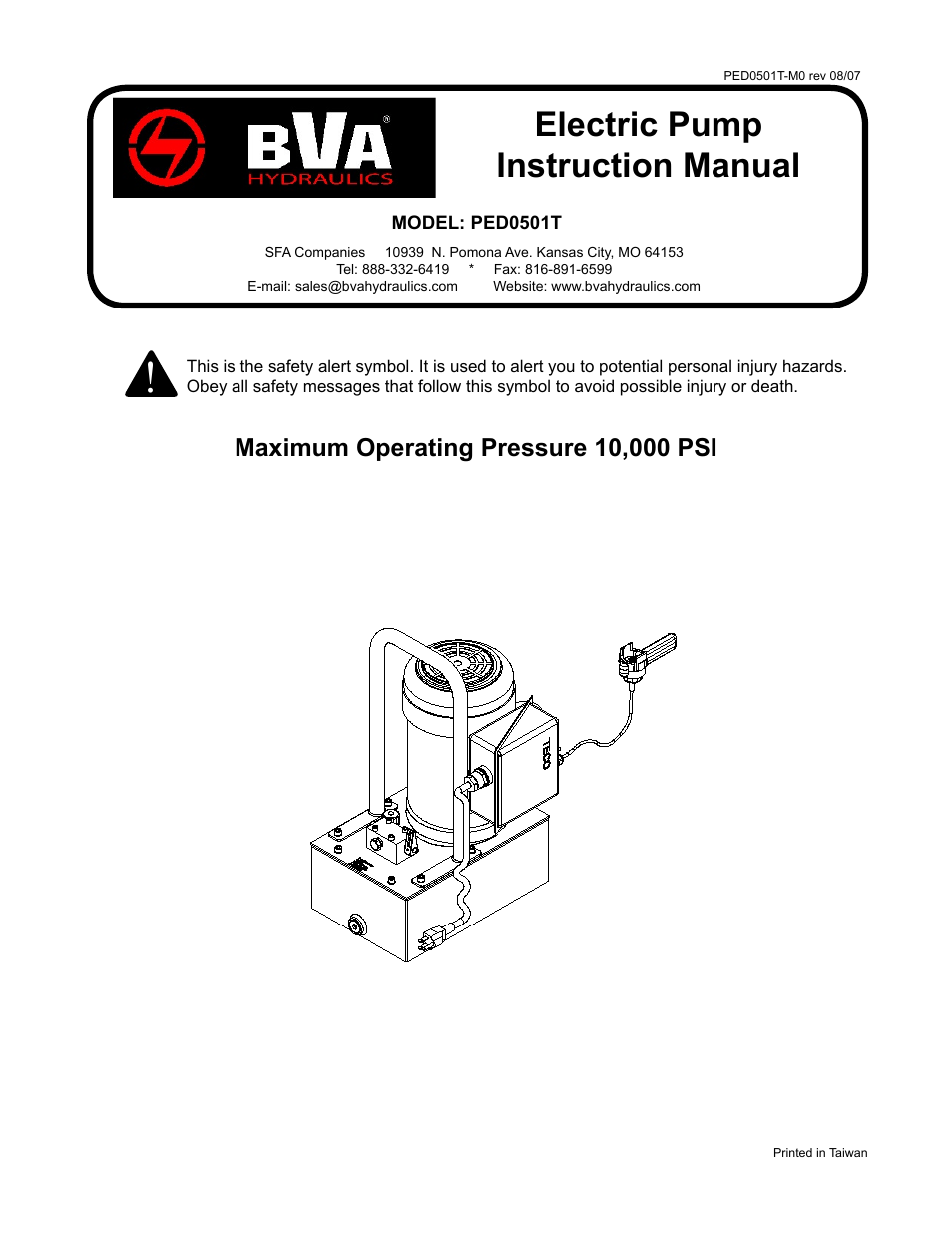 BVA Hydraulics PED0501T User Manual | 8 pages
