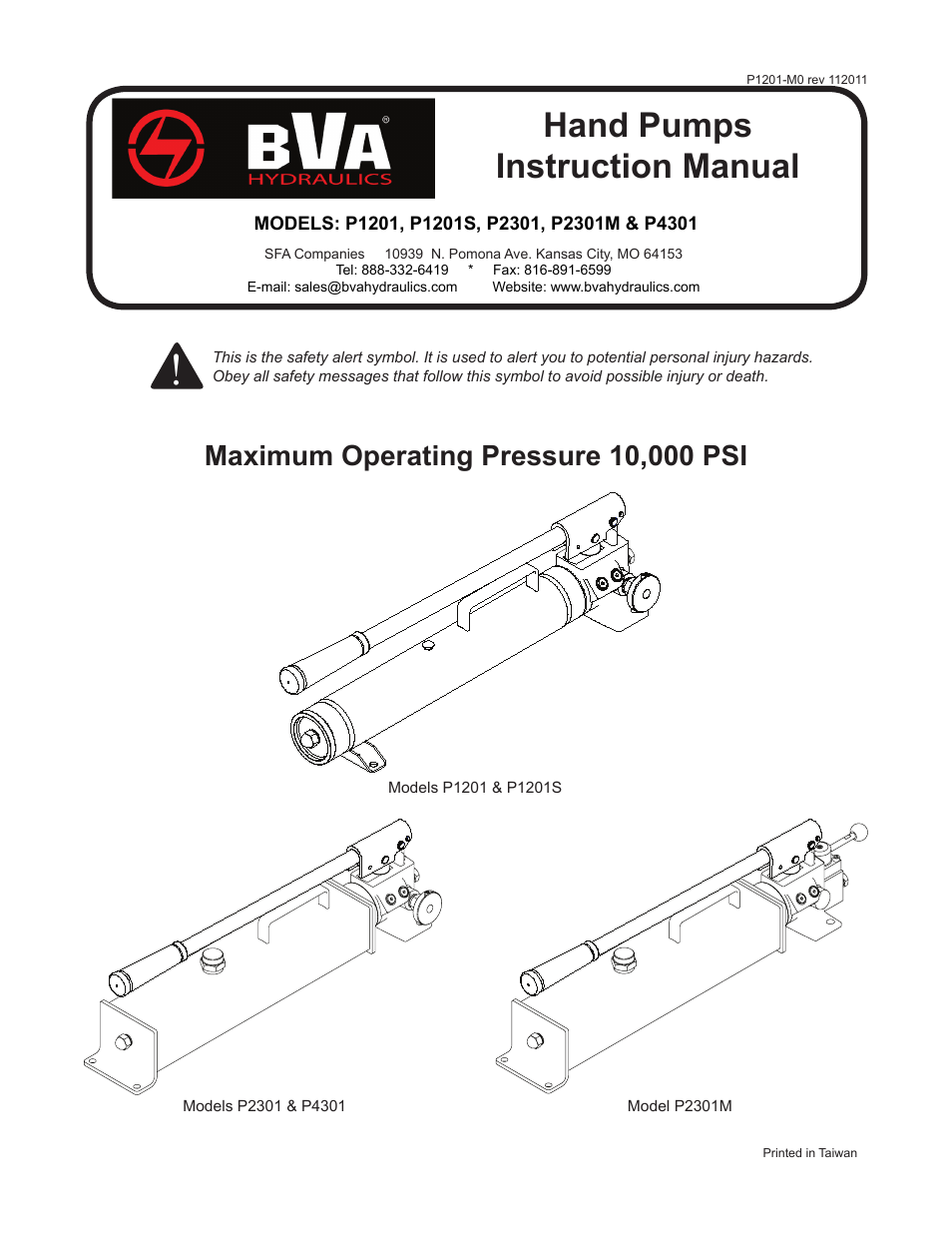 BVA Hydraulics P1201, P1201S, P2301, P2301M, P4301 User Manual | 16 pages