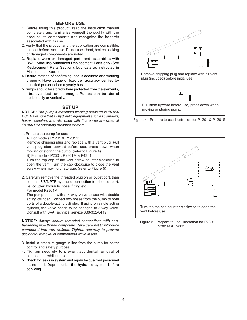 BVA Hydraulics P1201, P1201S, P2301, P2301M, P4301 User Manual | Page 4 / 16