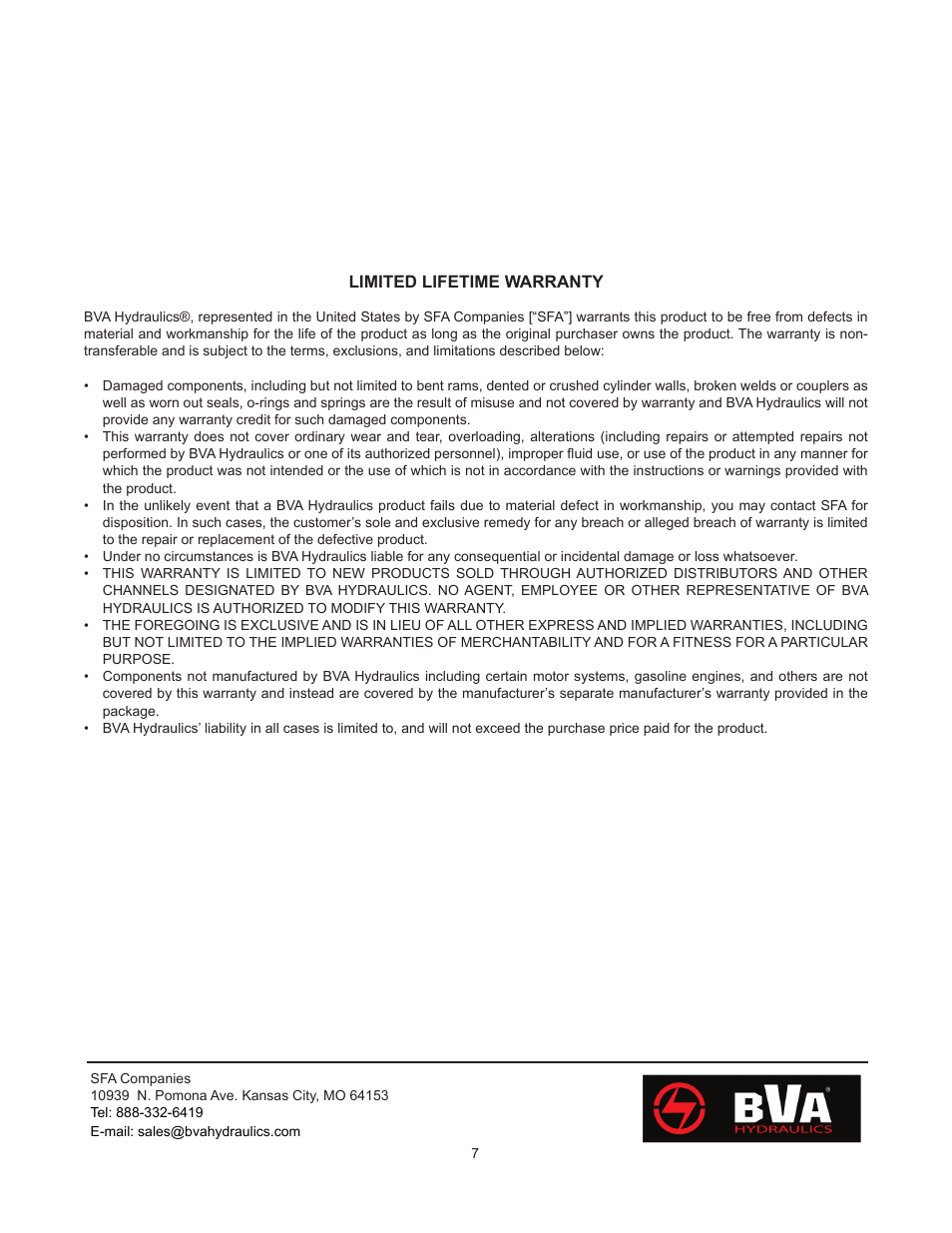 BVA Hydraulics P1201, P1201S, P2301, P2301M, P4301 User Manual | Page 7 / 16