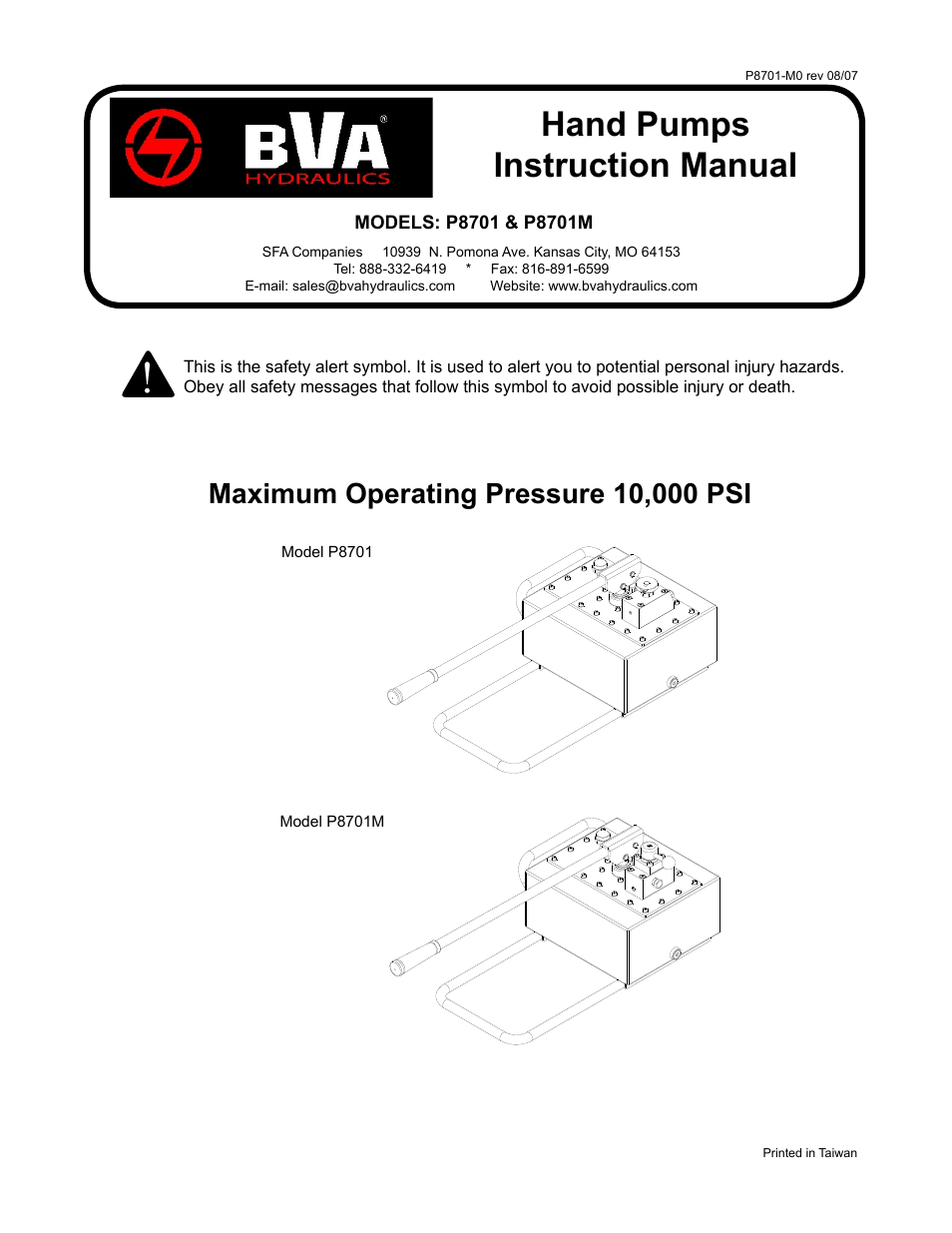 BVA Hydraulics P8701, P8701M User Manual | 8 pages