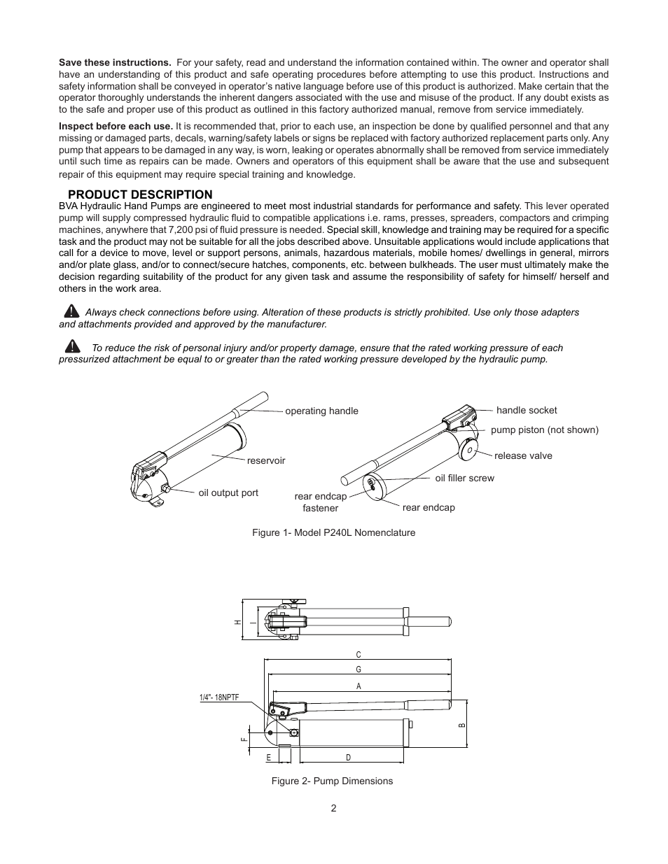 BVA Hydraulics P240L User Manual | Page 2 / 8