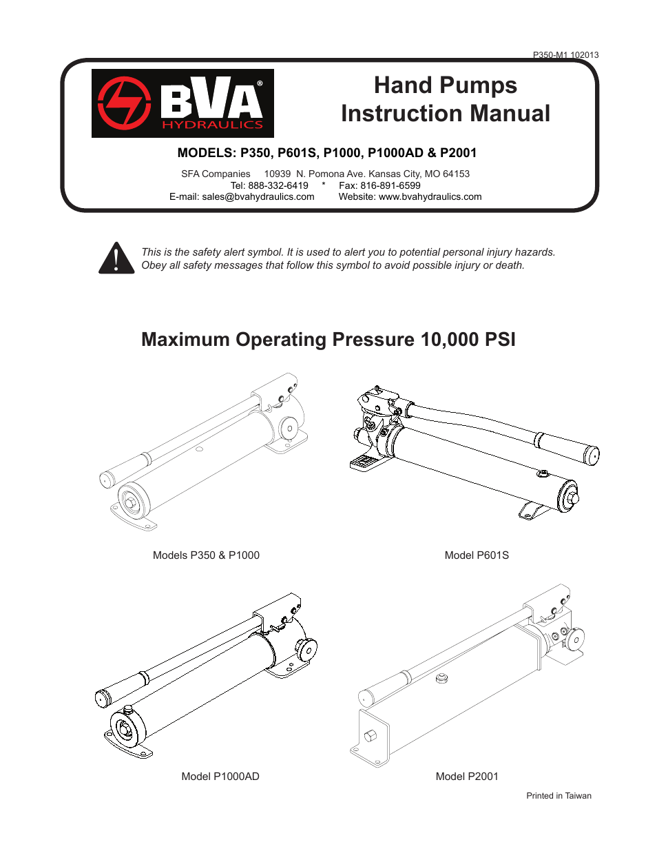 BVA Hydraulics P350, P601S, P1000, P1000AD, P2001 User Manual | 16 pages
