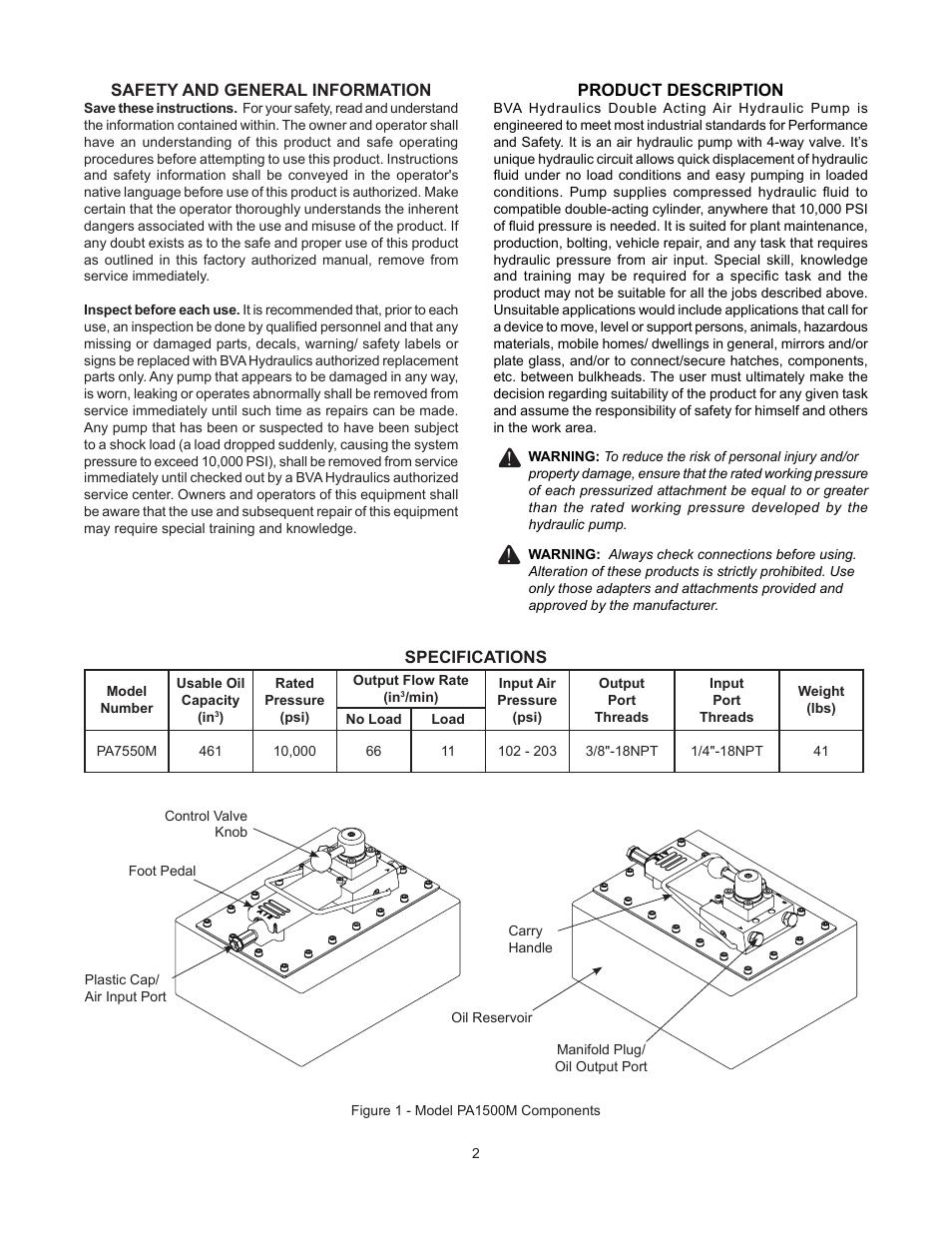 BVA Hydraulics PA7550M User Manual | Page 2 / 8