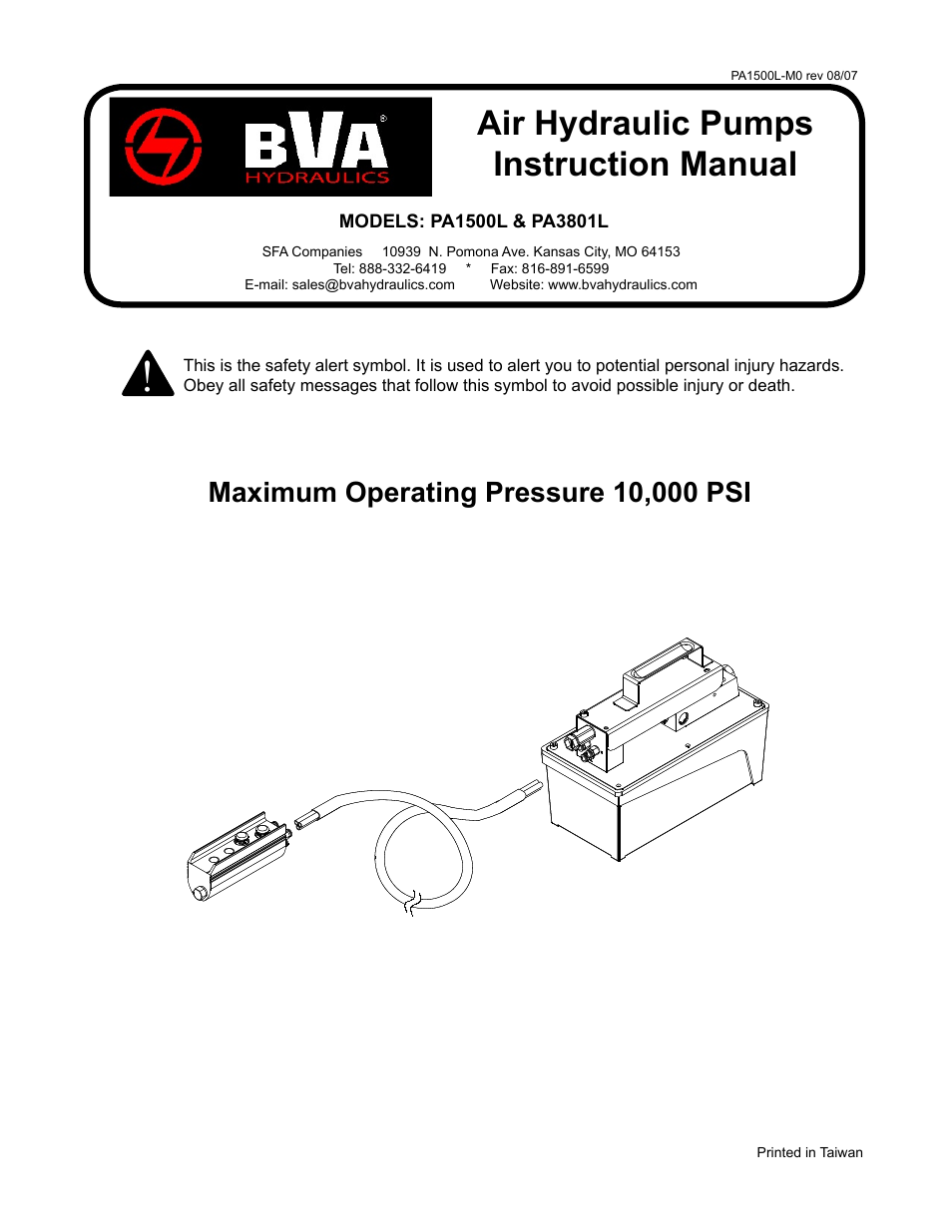 BVA Hydraulics PA1500L & PA3801L User Manual | 12 pages