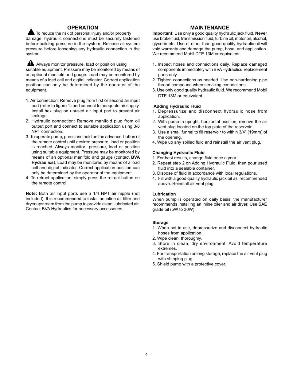 BVA Hydraulics PA1500L & PA3801L User Manual | Page 4 / 12