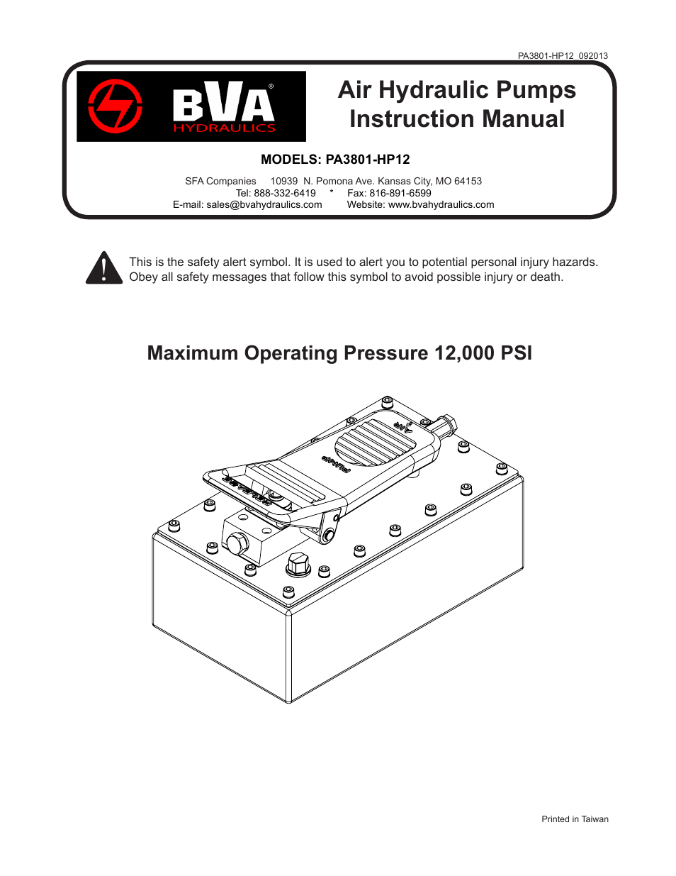BVA Hydraulics PA3801-HP12 User Manual | 8 pages