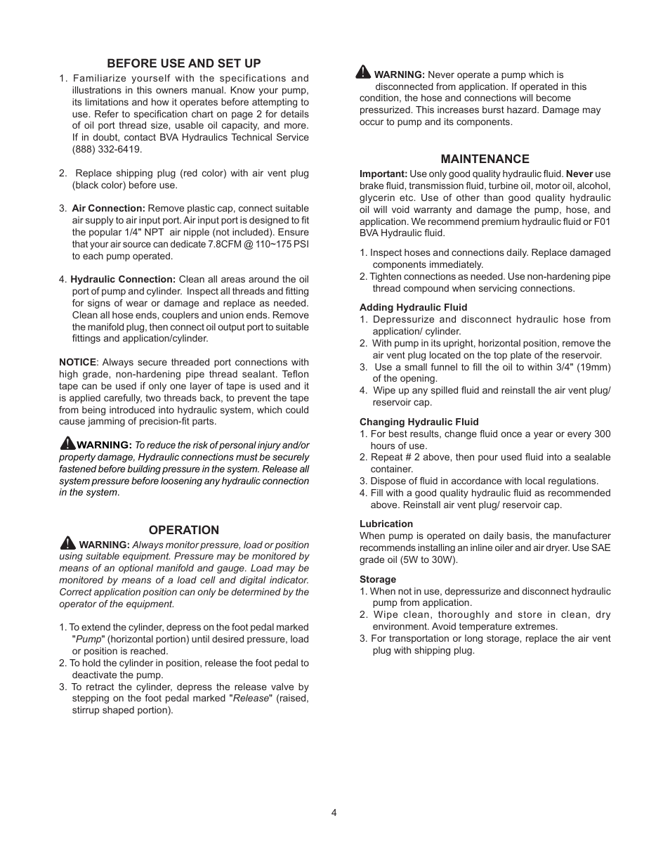 BVA Hydraulics PA3801-HP12 User Manual | Page 4 / 8