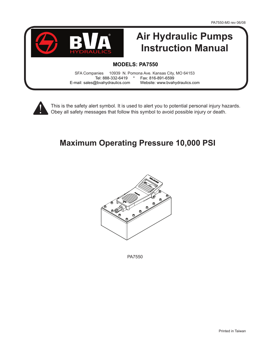 BVA Hydraulics PA7550 User Manual | 8 pages