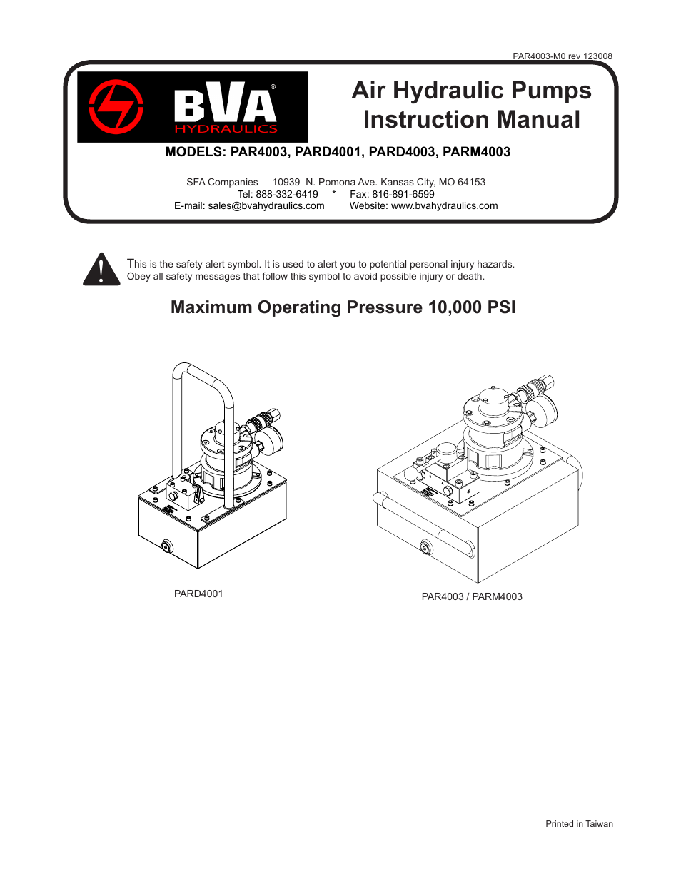 BVA Hydraulics PAR4003, PARD4001, PARD4003, PARM4003 User Manual | 12 pages