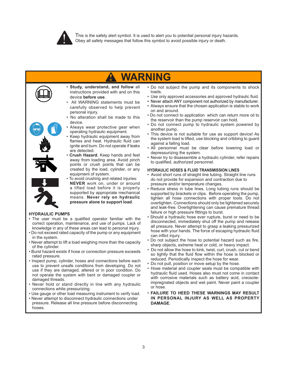 Warning | BVA Hydraulics PAR4003, PARD4001, PARD4003, PARM4003 User Manual | Page 3 / 12