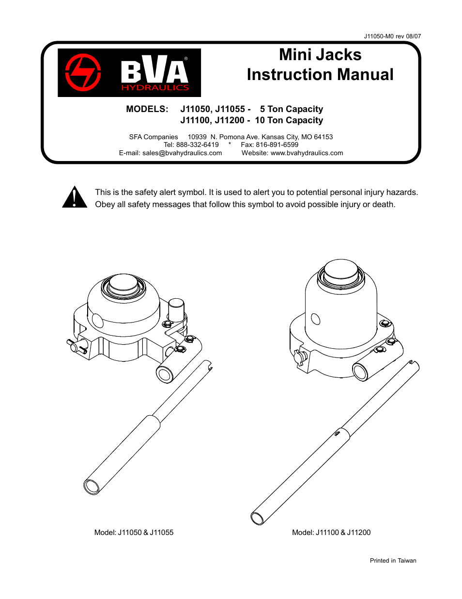 BVA Hydraulics J11100, J11200 User Manual | 8 pages