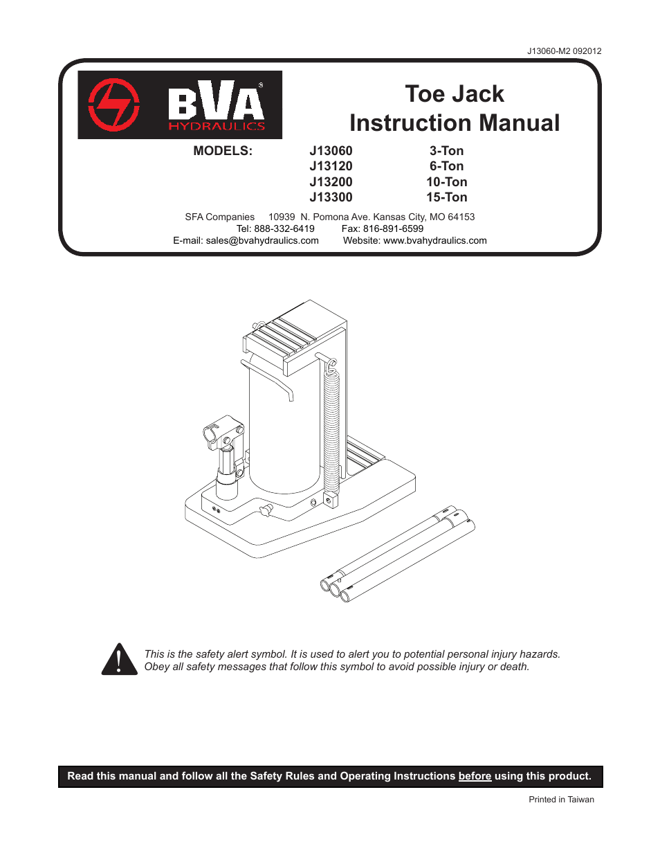 BVA Hydraulics J13300 User Manual | 12 pages