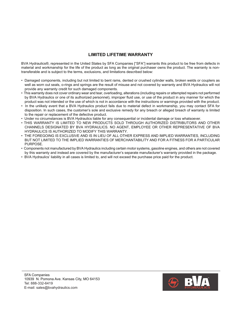 BVA Hydraulics J13300 User Manual | Page 12 / 12