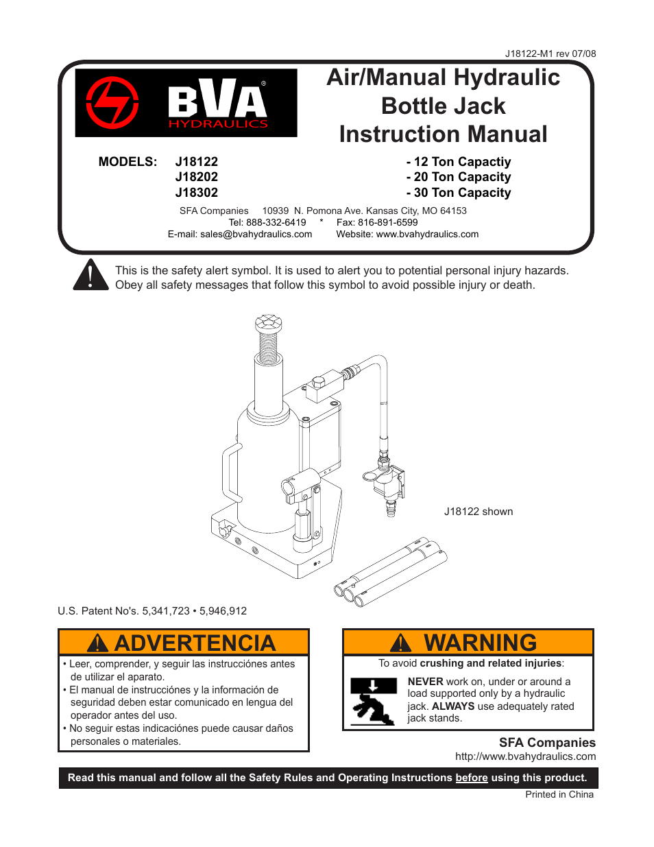 BVA Hydraulics J18302 User Manual | 8 pages