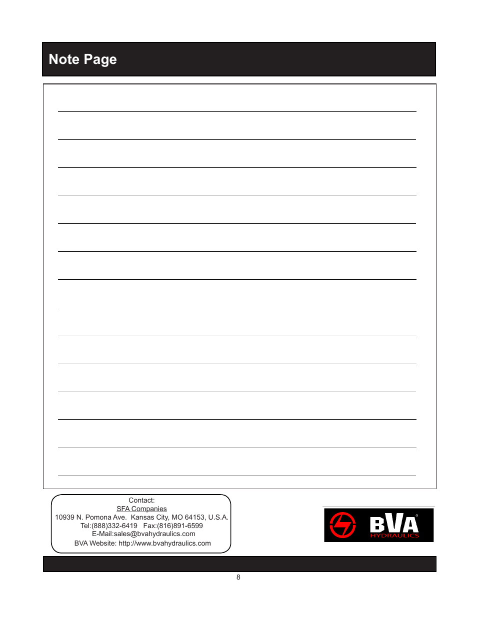 BVA Hydraulics J10300 User Manual | Page 8 / 8