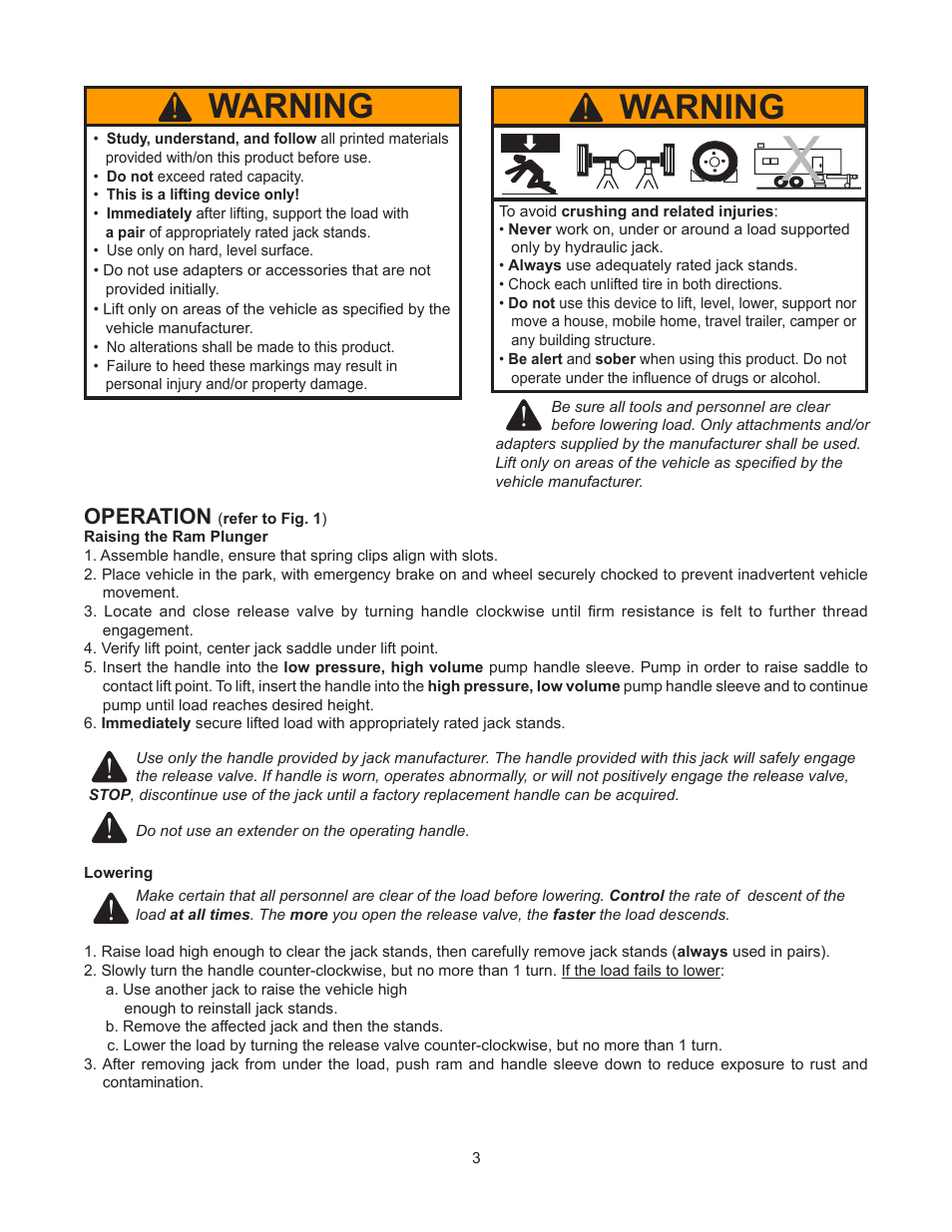Warning | BVA Hydraulics J10500 User Manual | Page 3 / 8