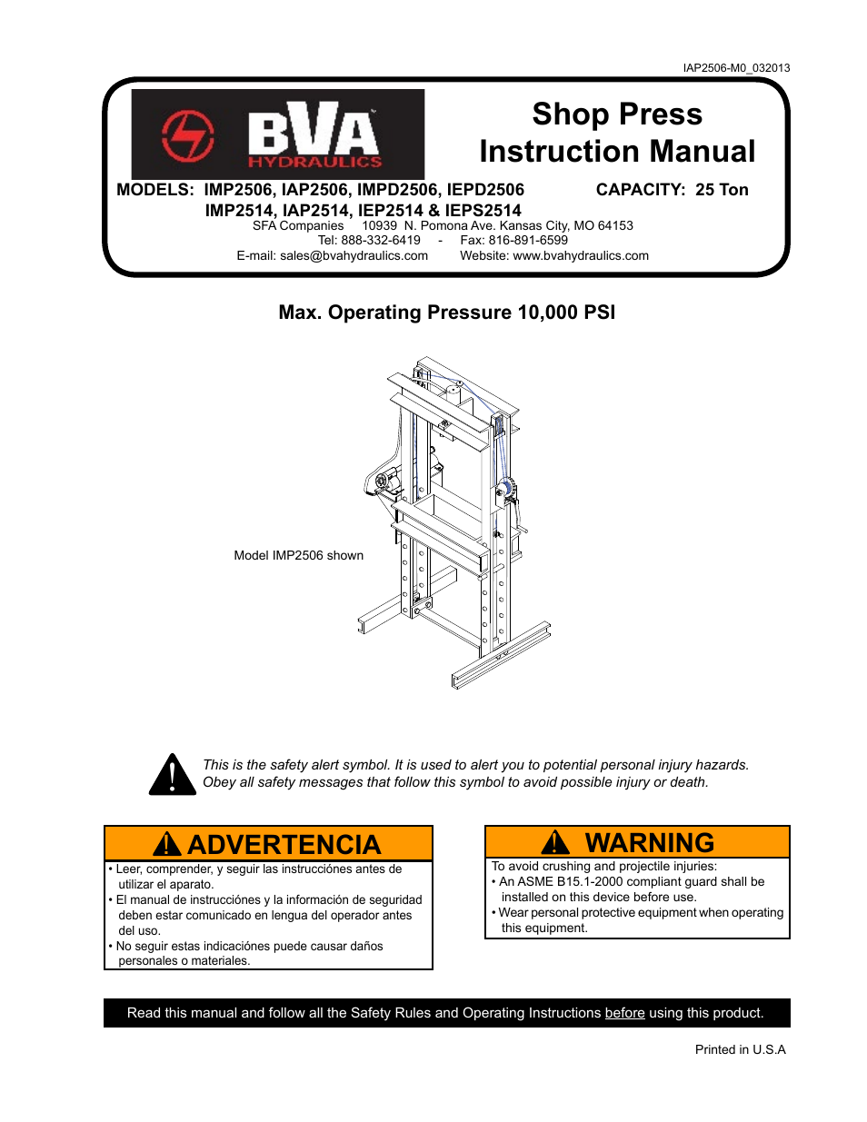 BVA Hydraulics IMP2514, IAP2514, IEP2514, IEPS2514 User Manual | 10 pages