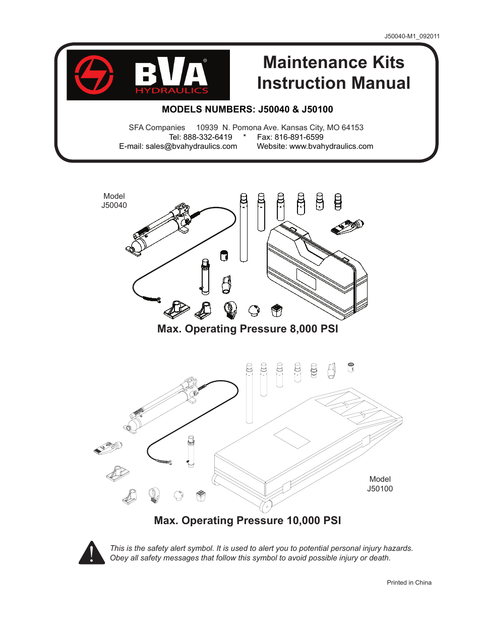 BVA Hydraulics J50100 User Manual | 12 pages