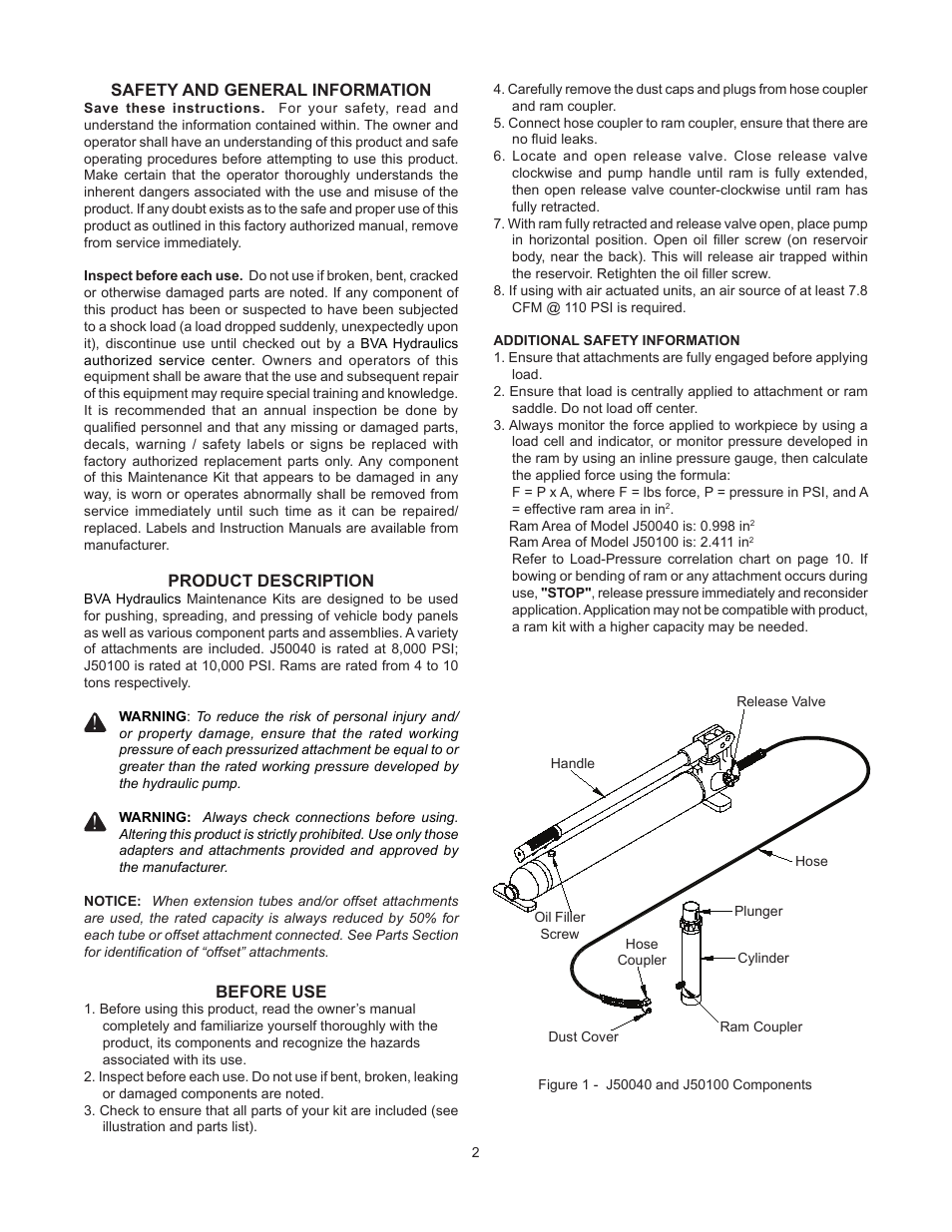 BVA Hydraulics J50100 User Manual | Page 2 / 12