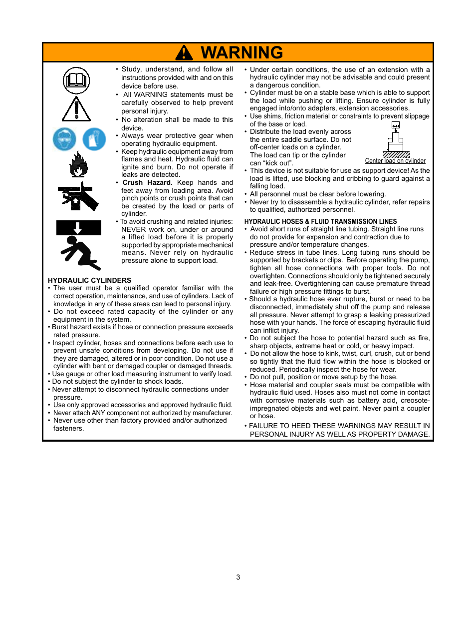 Warning | BVA Hydraulics CVR3 User Manual | Page 3 / 4