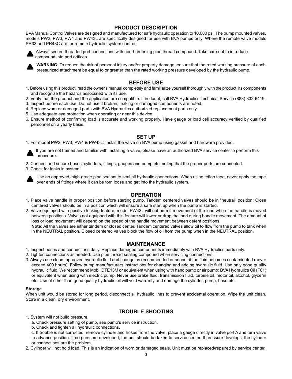 BVA Hydraulics PR33, PR43C, PW2, PW3, PW4, PW43L User Manual | Page 3 / 8