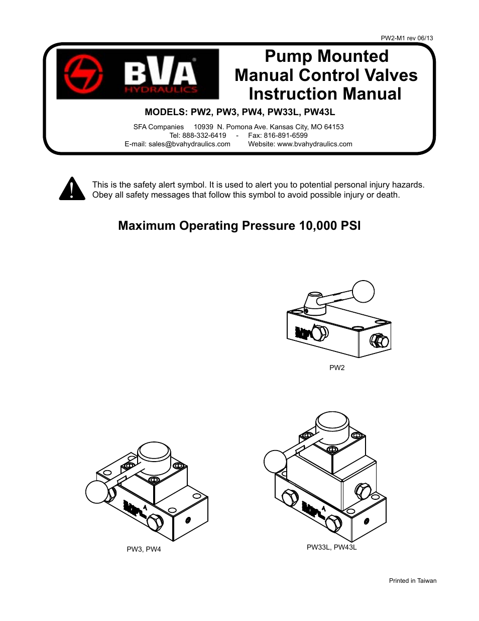BVA Hydraulics PW2, PW3, PW4, PW33L, PW43L User Manual | 10 pages