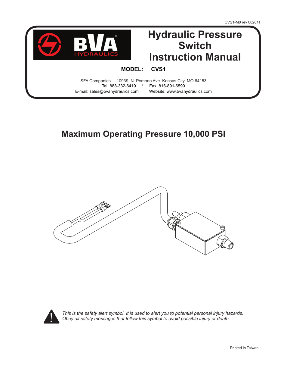 BVA Hydraulics CVS1 User Manual | 8 pages