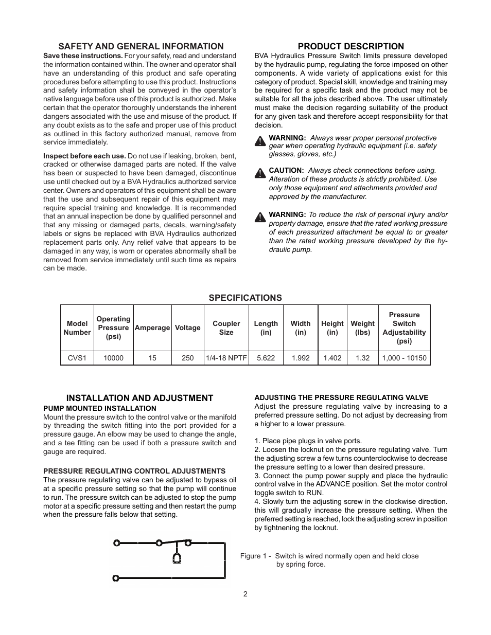 BVA Hydraulics CVS1 User Manual | Page 2 / 8